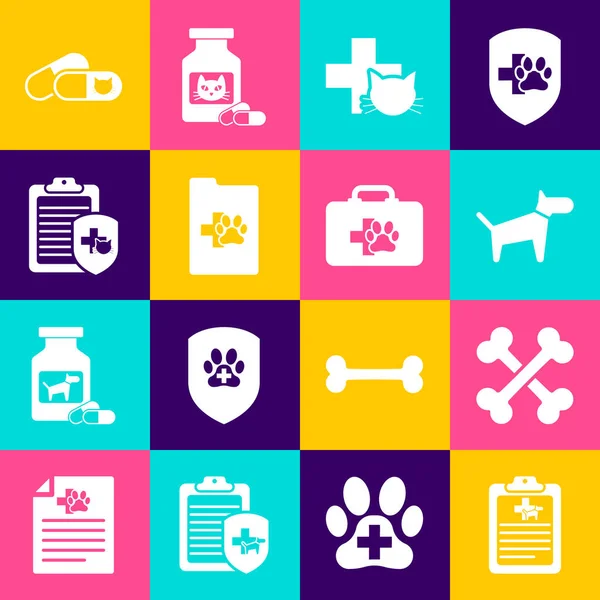 Set Clinical record pet, Crossed bones, Dog, Veterinary clinic, and icon. Vector — Stockvektor