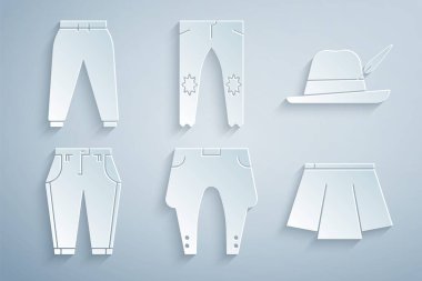 Set Pants, Oktoberfest hat, Skirt, and Sport pants icon. Vector