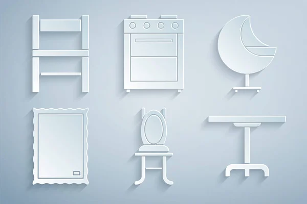 Set Chair, Armchair, Picture, Round table, Oven and icon. Vector —  Vetores de Stock