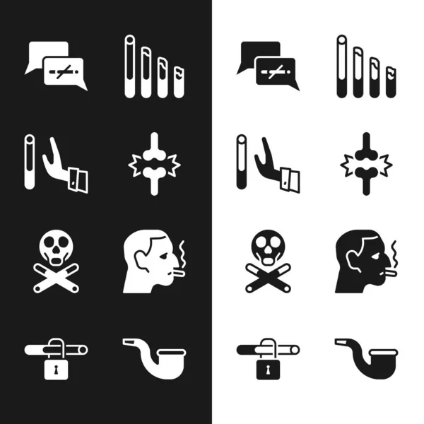 Set Joint pain, knee pain, Giving up cigarette, No smoking, Smoking, Bones and skull, Man, pipe and icon. Vector — стоковый вектор