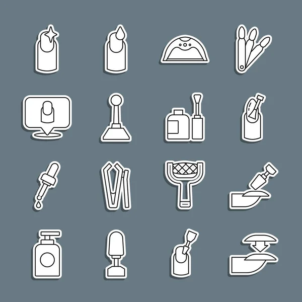 Set line False nails, Milling cutter for manicure, Nail, Manicure lamp, and Bottle of polish icon. Vector — Wektor stockowy