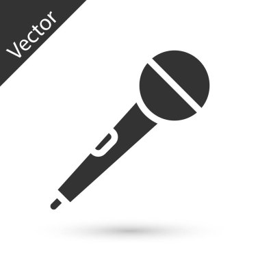 Beyaz arka planda gri mikrofon simgesi izole edildi. Radyodaki mikrofondan. Sözcü işareti. Vektör