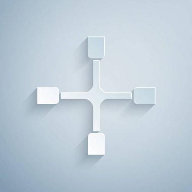 Kağıt kesiği İngiliz anahtarı simgesi gri arkaplanda izole edilmiş. Tekerlek desteği. Kağıt sanatı tarzı. Vektör