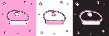 Set French beret icon isolated on pink and white, black background. Vector
