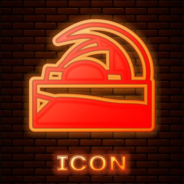 Glowing neon Concert hall Auditorio de Tenerife icon isolated on brick wall background. Santa Cruz de Tenerife, Spain. Vector
