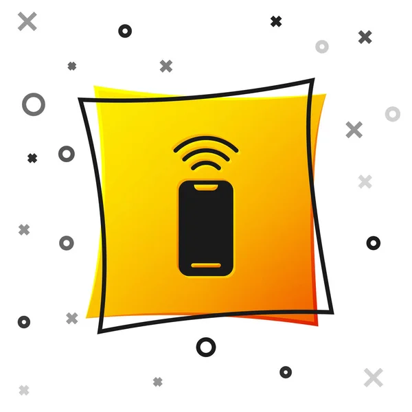 黑色无线智能手机图标隔离在白色背景。黄色方块按钮。B.病媒 — 图库矢量图片
