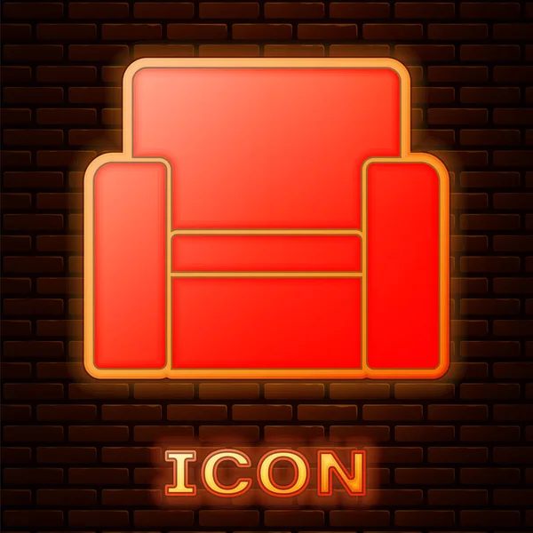 Glowing neon Cinema chair icon isolated on brick wall background. Vector — Stock Vector