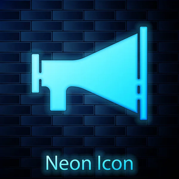Leuchtendes Neon-Megaphon-Symbol isoliert auf Backsteinwand Hintergrund. Lautsprecherzeichen. Vektor — Stockvektor