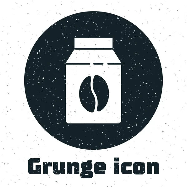 Grunge Bolsa de granos de café icono aislado sobre fondo blanco. Dibujo vintage monocromo. Vector — Vector de stock