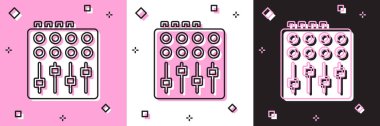 Set Sound mixer controller icon isolated on pink and white, black background. Dj equipment slider buttons. Mixing console. Vector