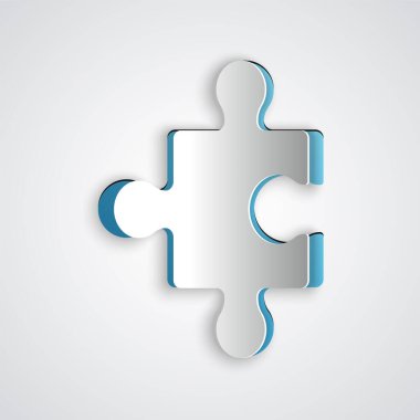 Paper cut Piece of puzzle icon isolated on grey background. Business, marketing, finance, layout, infographics, internet concept. Paper art style. Vector