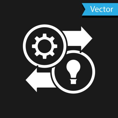 Beyaz İnsan Kaynakları simgesi siyah arkaplanda izole edildi. İnsan kaynakları yönetimi kavramı, profesyonel personel araştırması, baş avcı işi. Vektör