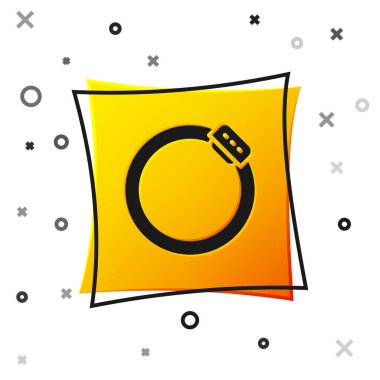 Black Bicycle brake disc icon isolated on white background. Yellow square button. Vector