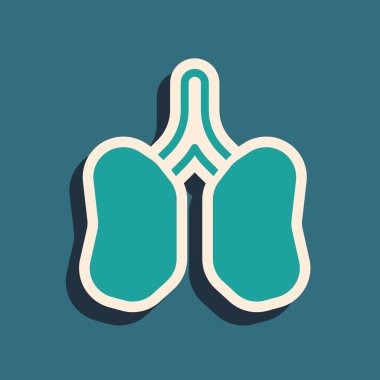 Yeşil Ciğerler simgesi yeşil arkaplanda izole edildi. Uzun gölge tarzı. Vektör