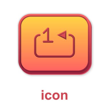 Gold Repeat track music player icon isolated on white background. The sign is a round curved arrow and the number one. Vector