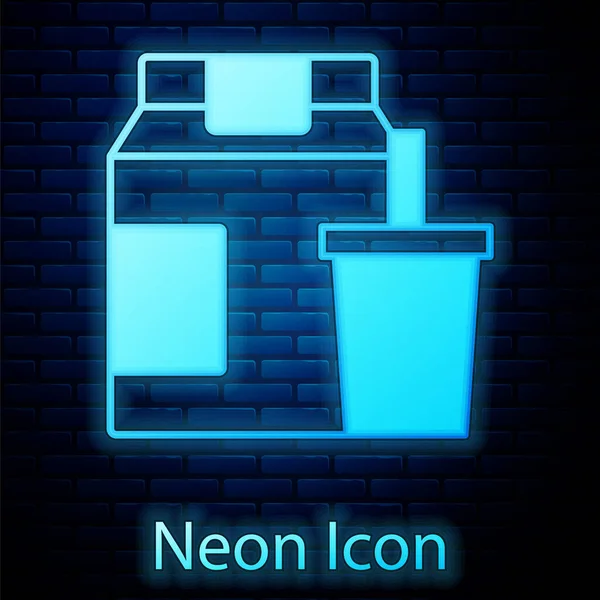 Ragyogó neon Online rendelés és gyorsétterem szállítási ikon elszigetelt téglafal háttér. Vektor — Stock Vector