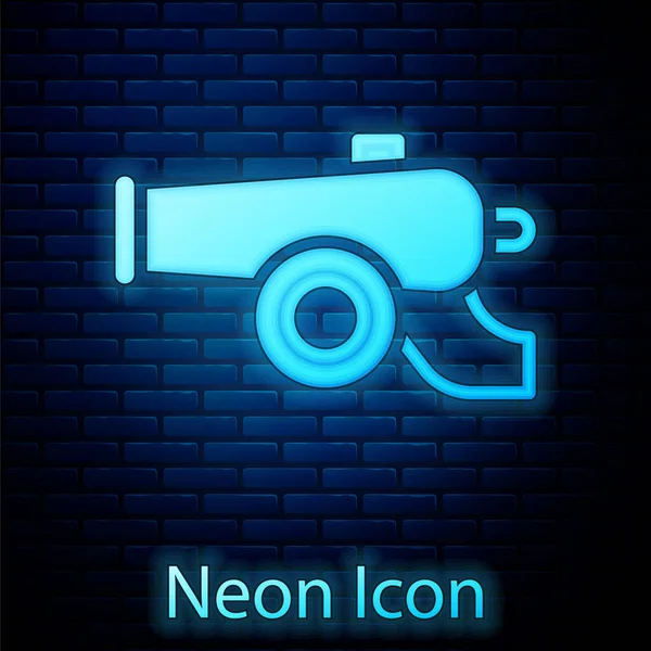 Glowing neon Ramadan cannon icon isolated on brick wall background. Vector — Stock Vector