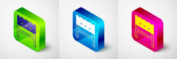 Isometric BBQ brazier icon isolated on grey background. Square button. Vector — Stockvektor