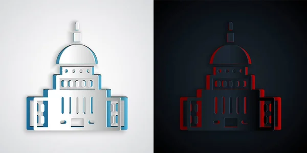 Paper cut White House icon isolated on grey and black background. Washington DC. Paper art style. Vector — 스톡 벡터