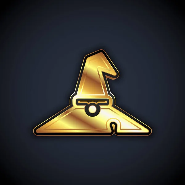 Gold Witch hat icon isolated on black background. Happy Halloween party. Vector — Image vectorielle