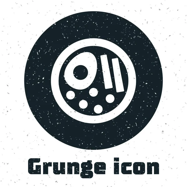 Grunge Ramen leveses tál tészta ikon elszigetelt fehér alapon. Egy tál hagyományos ázsiai tésztaleves. Monokróm vintage rajz. Vektor — Stock Vector