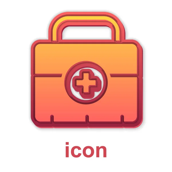 Icono del kit de primeros auxilios dorado aislado sobre fondo blanco. Caja médica con cruz. Equipo médico para emergencias. Concepto de salud. Vector — Vector de stock