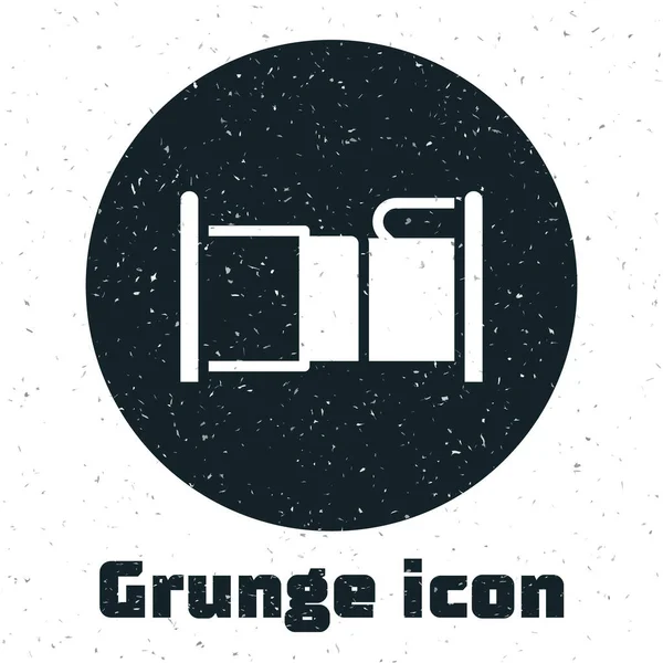 Grunge Bed icon isolated on white background. Monochrome vintage drawing. Vector — Stok Vektör