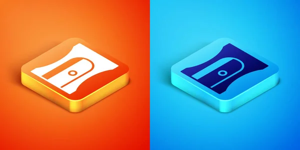 Isometric Pencil sharpener icon isolated on orange and blue background. Vector — Image vectorielle