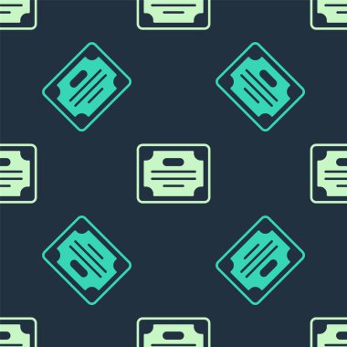 Green and beige Certificate template icon isolated seamless pattern on blue background. Achievement, award, degree, grant, diploma concepts. Vector