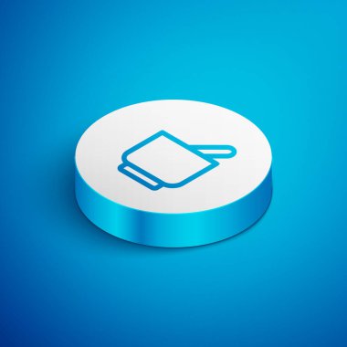 Isometric line Mortar and pestle icon isolated on blue background. White circle button. Vector