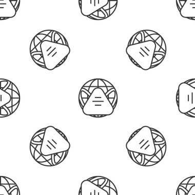 Tıbbi maske ikonuna sahip gri çizgi Dünya küresi beyaz arka planda kusursuz desen izole etti. Vektör.