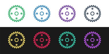 Dişli simgesini siyah ve beyaz arkaplanda izole et. Çarklı teçhizat ayarları. İşçi sembolü. Vektör