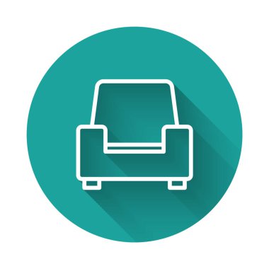 Uzun gölgeli beyaz çizgi Kol Koltuğu simgesi. Yeşil daire düğmesi. Vektör