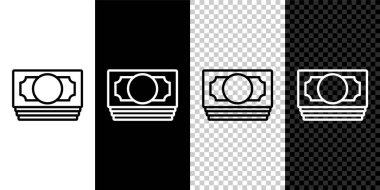 Çizgi Stacks kağıt para para ikonu siyah beyaz, şeffaf arka plan izole. Para desteleri. Para birimi. Vektör