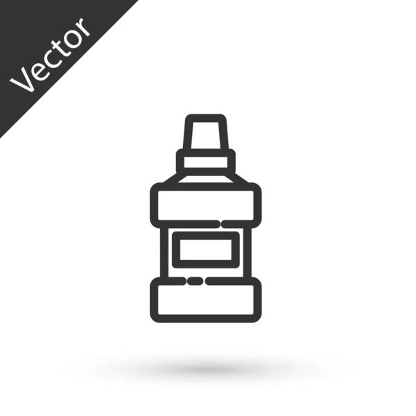 Grey line Mouthwash plastic bottle and glass icon isolated on white background. Liquid for rinsing mouth. Oralcare equipment. Vector — Wektor stockowy