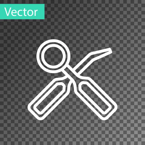 White line Dental inspection mirror and explorer scaler icon isolated on transparent background. Tool dental checkup. Vector — Stockvector