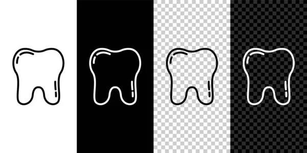 Ustaw linię Ikona zęba izolowane na czarno-białym tle. Symbol zęba dla kliniki stomatologicznej lub stomatologicznego centrum medycznego i pakiet pasty do zębów. Wektor — Wektor stockowy