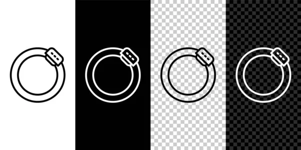 Set line Icono de disco de freno de bicicleta aislado sobre fondo blanco y negro. Vector — Vector de stock