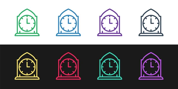 Definir linha Ícone do relógio isolado no fundo preto e branco. Símbolo temporal. Vetor — Vetor de Stock
