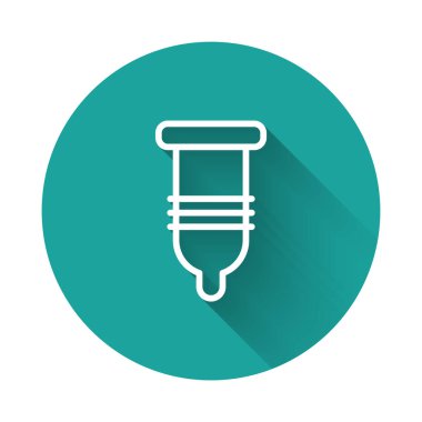 White line Condom safe sex icon isolated with long shadow background. Safe love symbol. Contraceptive method for male. Green circle button. Vector