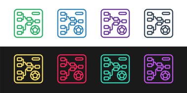 Çizgi Sonuçları ve ayakta duran masalar şampiyonası braket simgesi siyah beyaz arka planda izole edildi. Vektör