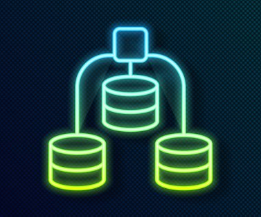 Parlayan neon hattı Sunucu, Data, Web sunucu simgesi siyah arkaplanda izole edildi. Vektör