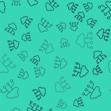 Siyah çizgi ağ bulut bağlantı simgesi yeşil arkaplanda izole edilmiş kusursuz desen. Sosyal teknoloji. Bulut hesaplama konsepti. Vektör