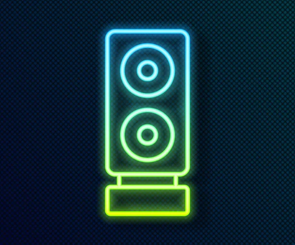 Linea neon luminosa Icona altoparlante stereo isolata su sfondo nero. Altoparlanti del sistema audio. Icona musicale. Altoparlante musicale a colonna. Vettore — Vettoriale Stock