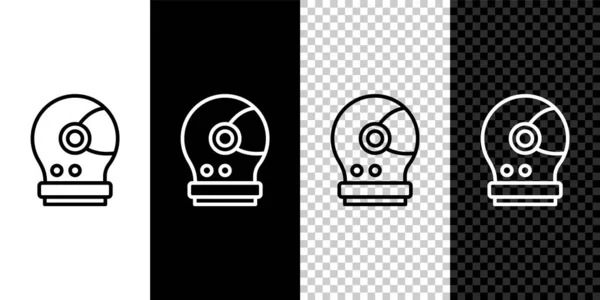 Set line Astronaut helmet icon isolated on black and white, transparent background. Vector — Stock Vector