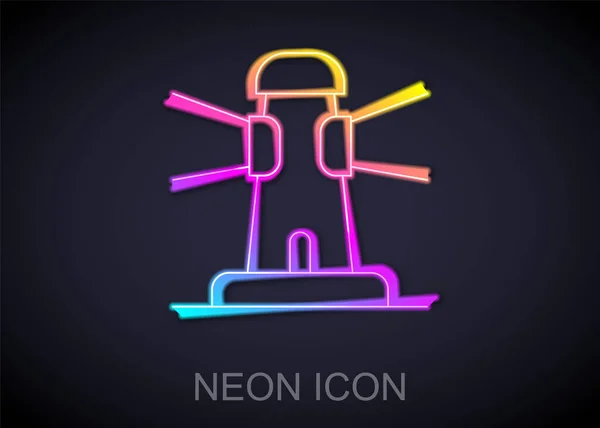 Luminoso neon linea icona faro isolato su sfondo nero. Vettore — Vettoriale Stock