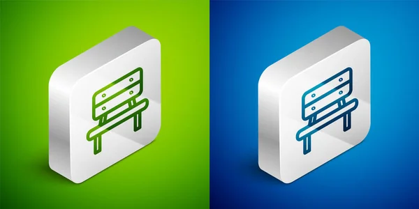 Isometric line Bench icon isolated on green and blue background. Silver square button. Vector — 스톡 벡터