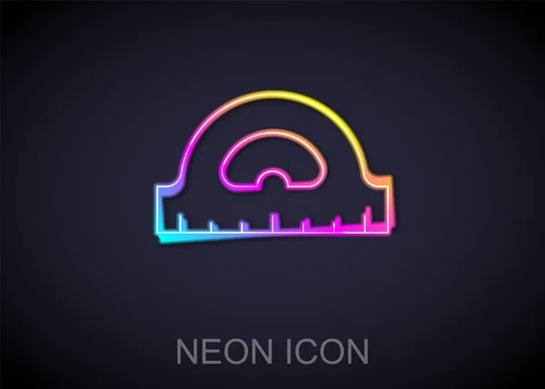 Leuchtende Neon-Linie Winkelraster zur Messung von Grad Symbol isoliert auf schwarzem Hintergrund. Kippwinkelmesser. Messwerkzeug. Geometrisches Symbol. Vektor — Stockvektor