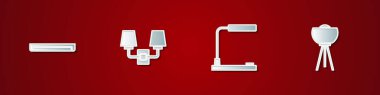Set Fluorescent lamp, Wall sconce, Table and Floor icon. Vector