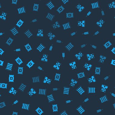 Set Hive for bees, Windmill, Wheat and Pack full of seeds of plant on seamless pattern. Vector